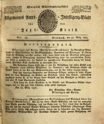 Allgemeines Amts- und Intelligenz-Blatt für den Jaxt-Kreis Mittwoch 30. März 1836