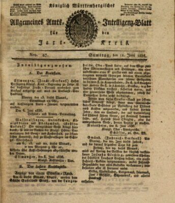 Allgemeines Amts- und Intelligenz-Blatt für den Jaxt-Kreis Samstag 11. Juni 1836