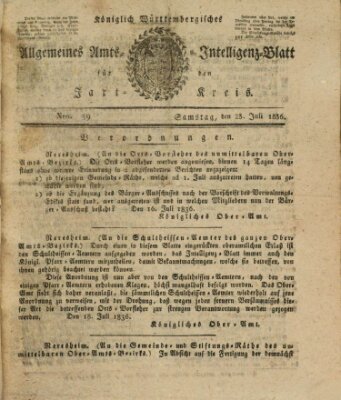 Allgemeines Amts- und Intelligenz-Blatt für den Jaxt-Kreis Samstag 23. Juli 1836