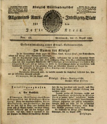 Allgemeines Amts- und Intelligenz-Blatt für den Jaxt-Kreis Mittwoch 17. August 1836