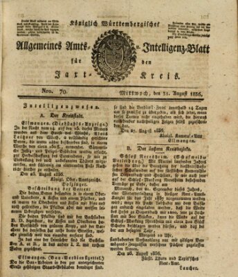 Allgemeines Amts- und Intelligenz-Blatt für den Jaxt-Kreis Mittwoch 31. August 1836