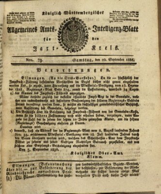 Allgemeines Amts- und Intelligenz-Blatt für den Jaxt-Kreis Samstag 10. September 1836