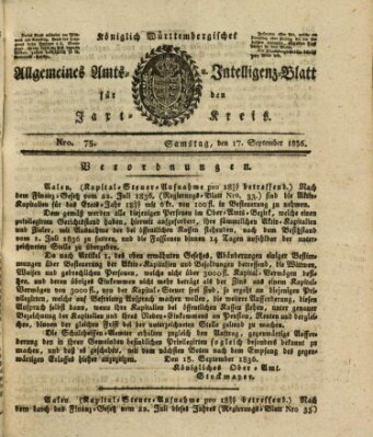 Allgemeines Amts- und Intelligenz-Blatt für den Jaxt-Kreis Samstag 17. September 1836