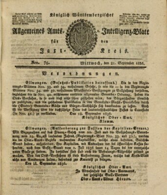 Allgemeines Amts- und Intelligenz-Blatt für den Jaxt-Kreis Mittwoch 21. September 1836