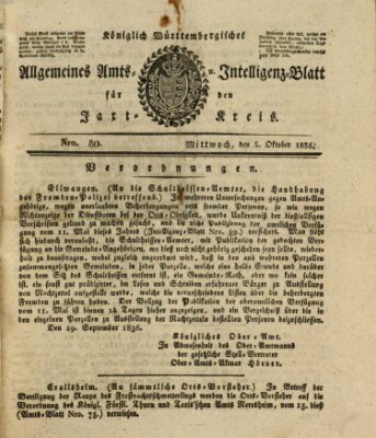 Allgemeines Amts- und Intelligenz-Blatt für den Jaxt-Kreis Mittwoch 5. Oktober 1836