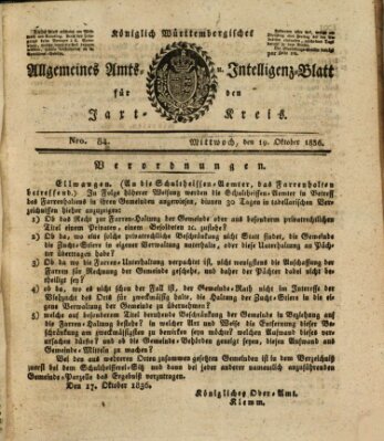 Allgemeines Amts- und Intelligenz-Blatt für den Jaxt-Kreis Mittwoch 19. Oktober 1836