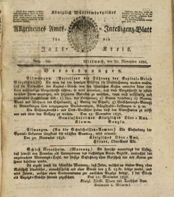 Allgemeines Amts- und Intelligenz-Blatt für den Jaxt-Kreis Mittwoch 30. November 1836