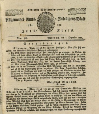 Allgemeines Amts- und Intelligenz-Blatt für den Jaxt-Kreis Mittwoch 7. Dezember 1836