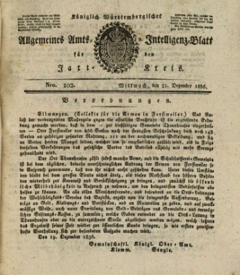 Allgemeines Amts- und Intelligenz-Blatt für den Jaxt-Kreis Mittwoch 21. Dezember 1836