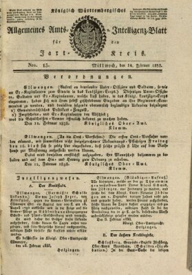 Allgemeines Amts- und Intelligenz-Blatt für den Jaxt-Kreis Mittwoch 14. Februar 1838