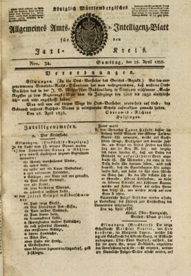 Allgemeines Amts- und Intelligenz-Blatt für den Jaxt-Kreis Samstag 28. April 1838
