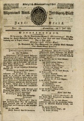 Allgemeines Amts- und Intelligenz-Blatt für den Jaxt-Kreis Samstag 7. Juli 1838