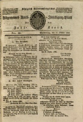 Allgemeines Amts- und Intelligenz-Blatt für den Jaxt-Kreis Samstag 13. Oktober 1838