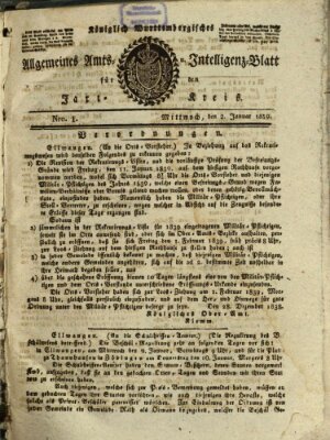 Allgemeines Amts- und Intelligenz-Blatt für den Jaxt-Kreis Mittwoch 2. Januar 1839