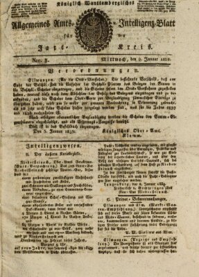 Allgemeines Amts- und Intelligenz-Blatt für den Jaxt-Kreis Mittwoch 9. Januar 1839