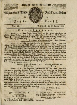 Allgemeines Amts- und Intelligenz-Blatt für den Jaxt-Kreis Mittwoch 20. Februar 1839