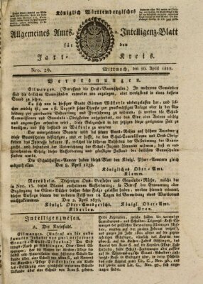 Allgemeines Amts- und Intelligenz-Blatt für den Jaxt-Kreis Mittwoch 10. April 1839