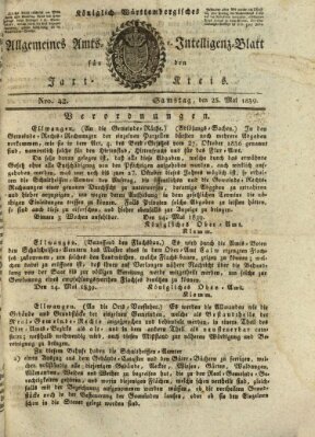 Allgemeines Amts- und Intelligenz-Blatt für den Jaxt-Kreis Samstag 25. Mai 1839