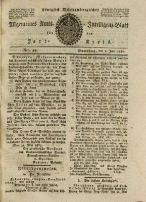 Allgemeines Amts- und Intelligenz-Blatt für den Jaxt-Kreis Samstag 1. Juni 1839