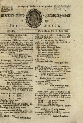 Allgemeines Amts- und Intelligenz-Blatt für den Jaxt-Kreis Samstag 15. Juni 1839