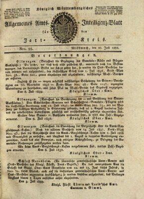 Allgemeines Amts- und Intelligenz-Blatt für den Jaxt-Kreis Mittwoch 10. Juli 1839