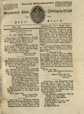 Allgemeines Amts- und Intelligenz-Blatt für den Jaxt-Kreis Mittwoch 7. August 1839