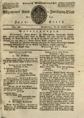 Allgemeines Amts- und Intelligenz-Blatt für den Jaxt-Kreis Samstag 24. August 1839