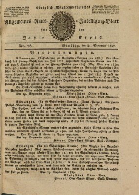 Allgemeines Amts- und Intelligenz-Blatt für den Jaxt-Kreis Samstag 21. September 1839