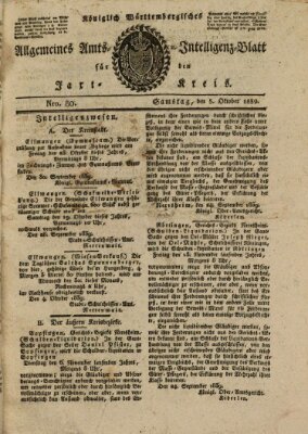 Allgemeines Amts- und Intelligenz-Blatt für den Jaxt-Kreis Samstag 5. Oktober 1839