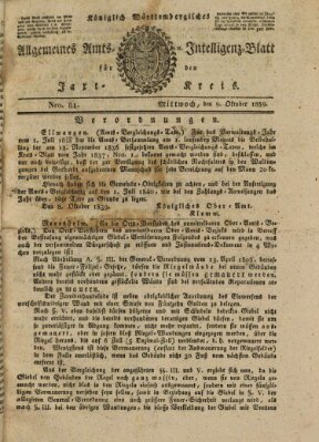 Allgemeines Amts- und Intelligenz-Blatt für den Jaxt-Kreis Mittwoch 9. Oktober 1839