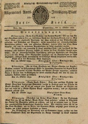 Allgemeines Amts- und Intelligenz-Blatt für den Jaxt-Kreis Samstag 19. Oktober 1839