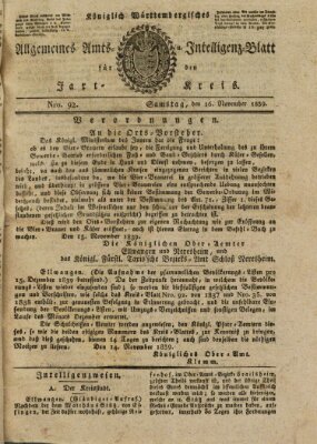 Allgemeines Amts- und Intelligenz-Blatt für den Jaxt-Kreis Samstag 16. November 1839