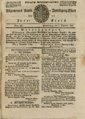 Allgemeines Amts- und Intelligenz-Blatt für den Jaxt-Kreis Samstag 7. Dezember 1839