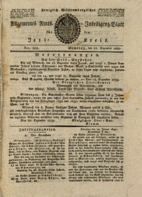 Allgemeines Amts- und Intelligenz-Blatt für den Jaxt-Kreis Samstag 21. Dezember 1839