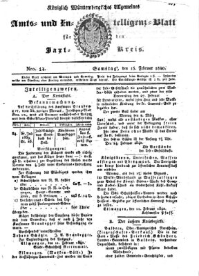 Allgemeines Amts- und Intelligenz-Blatt für den Jaxt-Kreis Samstag 15. Februar 1840