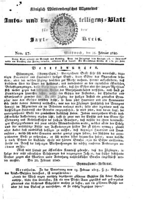 Allgemeines Amts- und Intelligenz-Blatt für den Jaxt-Kreis Mittwoch 26. Februar 1840