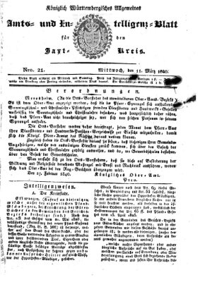 Allgemeines Amts- und Intelligenz-Blatt für den Jaxt-Kreis Mittwoch 11. März 1840