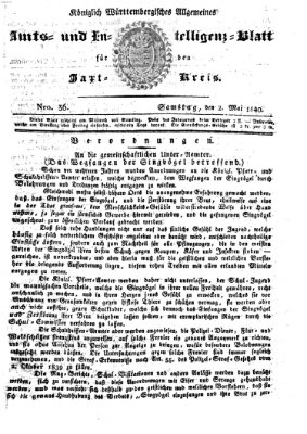 Allgemeines Amts- und Intelligenz-Blatt für den Jaxt-Kreis Samstag 2. Mai 1840