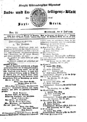 Allgemeines Amts- und Intelligenz-Blatt für den Jaxt-Kreis Mittwoch 8. Juli 1840