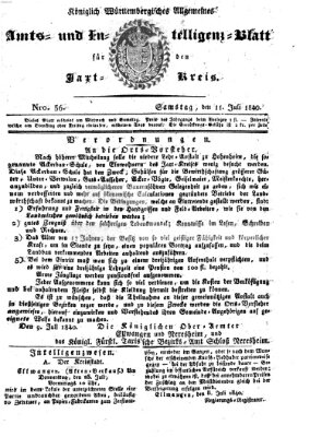 Allgemeines Amts- und Intelligenz-Blatt für den Jaxt-Kreis Samstag 11. Juli 1840