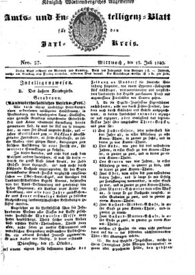 Allgemeines Amts- und Intelligenz-Blatt für den Jaxt-Kreis Mittwoch 15. Juli 1840