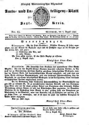 Allgemeines Amts- und Intelligenz-Blatt für den Jaxt-Kreis Mittwoch 5. August 1840