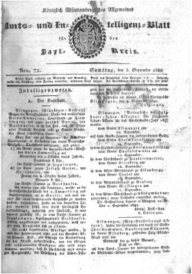 Allgemeines Amts- und Intelligenz-Blatt für den Jaxt-Kreis Samstag 5. September 1840