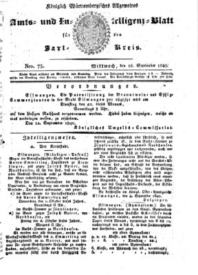 Allgemeines Amts- und Intelligenz-Blatt für den Jaxt-Kreis Mittwoch 16. September 1840