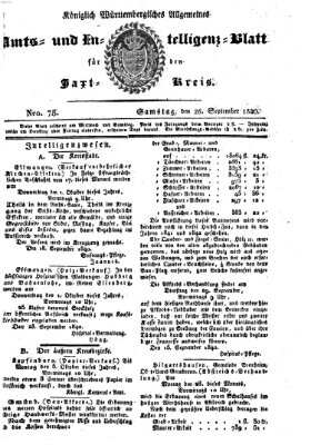 Allgemeines Amts- und Intelligenz-Blatt für den Jaxt-Kreis Samstag 26. September 1840