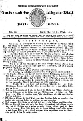 Allgemeines Amts- und Intelligenz-Blatt für den Jaxt-Kreis Samstag 31. Oktober 1840