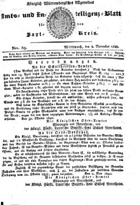 Allgemeines Amts- und Intelligenz-Blatt für den Jaxt-Kreis Mittwoch 4. November 1840