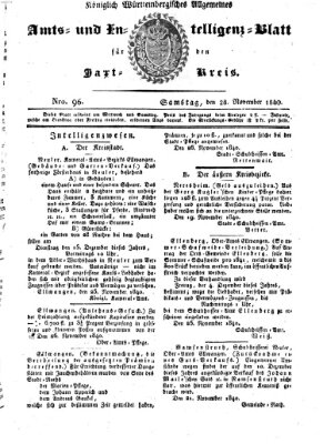 Allgemeines Amts- und Intelligenz-Blatt für den Jaxt-Kreis Samstag 28. November 1840