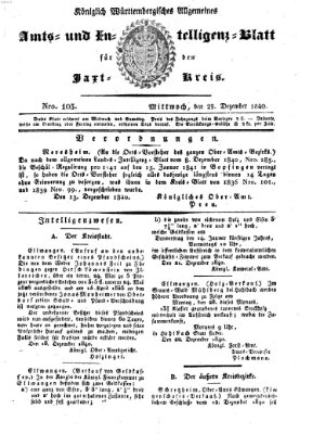 Allgemeines Amts- und Intelligenz-Blatt für den Jaxt-Kreis Mittwoch 23. Dezember 1840