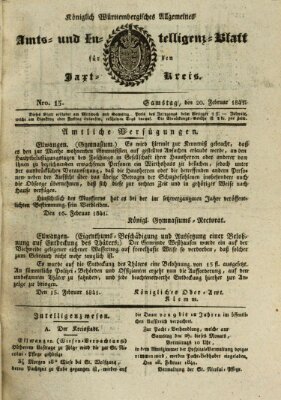 Allgemeines Amts- und Intelligenz-Blatt für den Jaxt-Kreis Samstag 20. Februar 1841